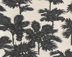Black botanical pattern on cream textured fabric, perfect for home decor. Maison Mermont.
