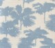Blue palm leaf patterned fabric design, perfect for home decor. Maison Mermont.