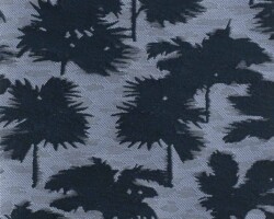 Palm tree pattern fabric in dark silhouette on light background, ideal for home decor accents. Maison Mermont.