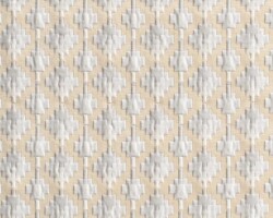 Textured geometric beige and white upholstery fabric with raised pattern. Maison Mermont.