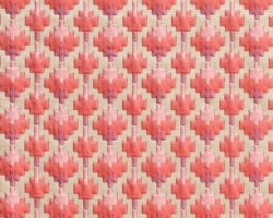 Geometric coral and pink patterned fabric for home furnishing. Maison Mermont.