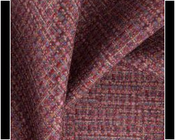 Rich burgundy tweed fabric with a textured weave for home decor. Maison Mermont.