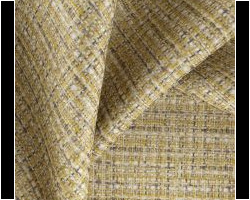 Textured yellow plaid upholstery fabric for home furnishing. Maison Mermont.