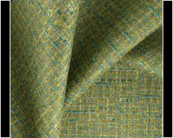 Woven green and yellow textured fabric for home furnishing. Maison Mermont.