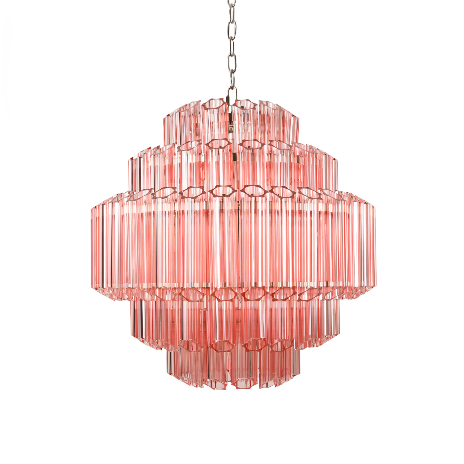 Elegant pink glass chandelier with a modern design, perfect for enhancing any interior space. Maison Mermont.