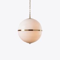 Large Opaline Parisian Globe Pendant-6555-1626x1626 Elegant round pendant light with a textured glass shade and brass accents, perfect for modern interiors. Maison Mermont.