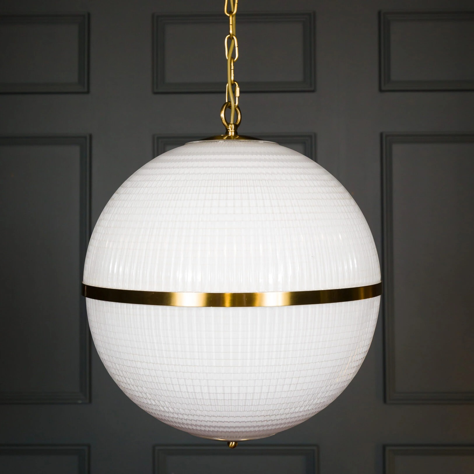 Large Opaline Parisian Globe Pendant_7262-1626x1626 Modern white globe pendant light with brass accent, perfect for stylish home decor. Maison Mermont.