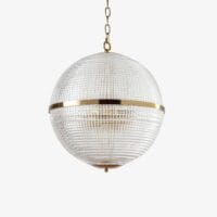 Large Clear Parisian Globe Pendant70464250-1500x1500 Stylish round pendant light with a textured glass design and gold accents, perfect for modern interiors. Maison Mermont.