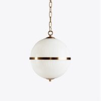 Elegant white globe pendant light with gold accents, perfect for modern or classic decor. Maison Mermont.