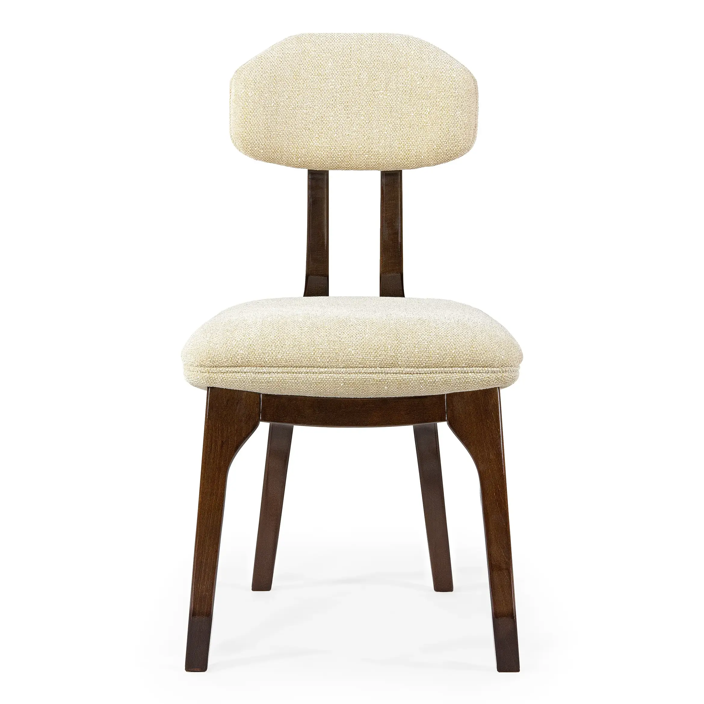 maison-mermont-silhouette-dining-chair-darli-01-translucent-dark-brown-01 Elegant beige upholstered chair with a wooden frame, perfect for modern dining spaces. Maison Mermont.