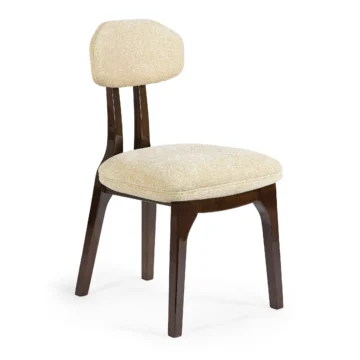 Elegant upholstered chair with a light fabric seat and dark wooden legs, perfect for modern interiors. Maison Mermont.