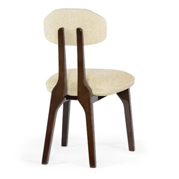 Elegant wooden chair with a beige upholstered seat and backrest, perfect for modern dining spaces. Maison Mermont.