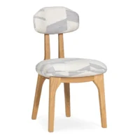 maison-mermont-silhouette-dining-chair-rif-01-oak-01 Modern wooden chair with geometric patterned upholstery, perfect for stylish dining or office spaces. Maison Mermont.