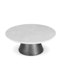Maison Mermont - Zain Coffee Table Silver Elegant round marble cake stand with a textured black base, perfect for showcasing desserts. Maison Mermont.