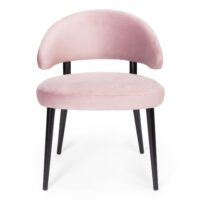 Maison Mermont - Madelyn Dining Chair Stylish pink velvet chair with a curved backrest and sleek black legs, perfect for modern interiors. Maison Mermont.