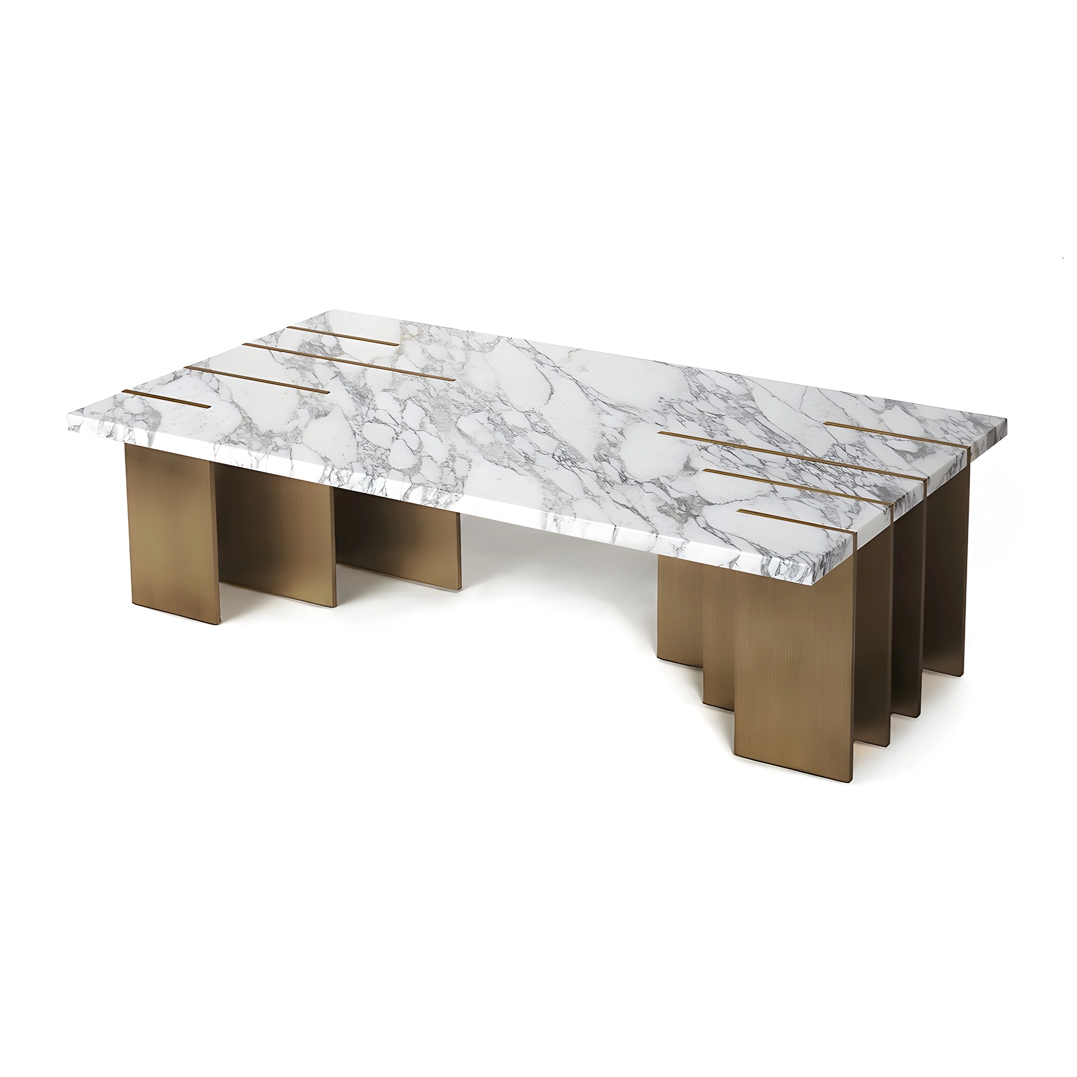Elegant marble coffee table with gold accents and a modern design, perfect for stylish living spaces. Maison Mermont.