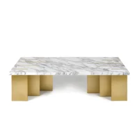 Maison Mermont - Pianist Coffee Table - Calacatta Marble - Brushed Brass Elegant marble coffee table with gold accents and a modern design, perfect for stylish living spaces. Maison Mermont.